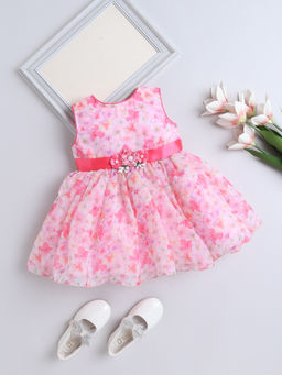 The Magic Wand - Pink Sleeveless Floral Printed Dress