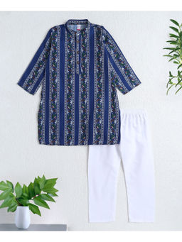 The Magic Wand - Navy Blue Digital Printed Full Sleeves Kurta & Pyjama