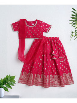 The Magic Wand - Pink Jacquard Half Sleeves Choli and Lehenga with Dupatta