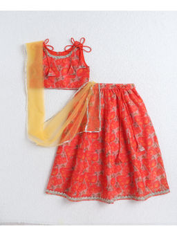 The Magic Wand - Orange Digital Printed Chanderi Choli and Lehenga with Dupatta