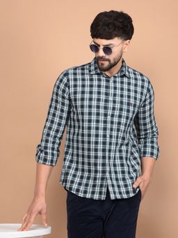 CRIMSOUNE CLUB - Men Green Checked 100% Cotton Shirt