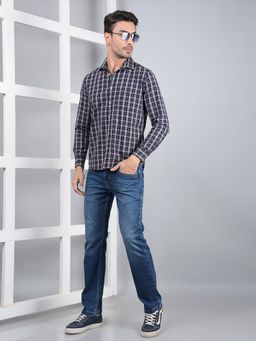 CRIMSOUNE CLUB - Men Blue Checked 100% Cotton Shirt