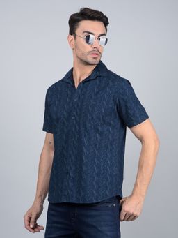 CRIMSOUNE CLUB - Men Green Printed 100% Cotton Shirt