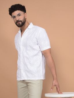 CRIMSOUNE CLUB - Men White Embroidered 100% Cotton Shirt