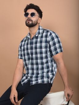 CRIMSOUNE CLUB - Men White Checked 100% Cotton Shirt