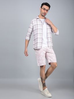 CRIMSOUNE CLUB - Men Purple Checked 100% Cotton Shirt