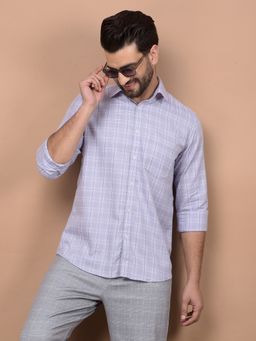 CRIMSOUNE CLUB - Men Purple Checked 100% Cotton Shirt