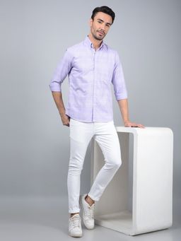 CRIMSOUNE CLUB - Men Purple Checked 100% Cotton Button Down Shirt