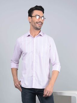 CRIMSOUNE CLUB - Men Pink Vertical Stripes 100% Cotton Shirt