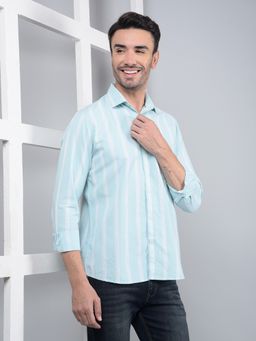 CRIMSOUNE CLUB - Men Blue Vertical Stripes 100% Cotton Shirt