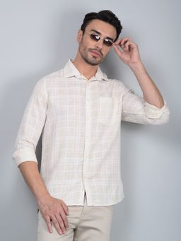 CRIMSOUNE CLUB - Men Beige Checked Linen Shirt
