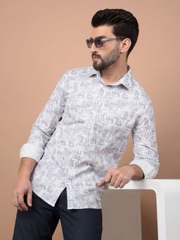 CRIMSOUNE CLUB - Men Blue Floral Print 100% Cotton Shirt