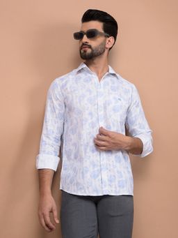 CRIMSOUNE CLUB - Men Blue Printed 100% Cotton Shirt