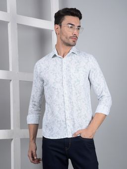 CRIMSOUNE CLUB - Men Green Floral Print 100% Cotton Shirt