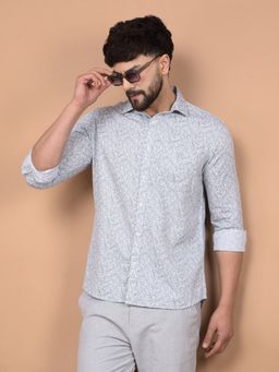 CRIMSOUNE CLUB - Men Grey Printed 100% Cotton Shirt