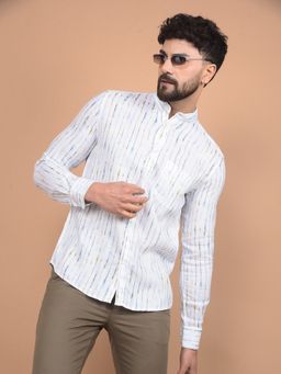 CRIMSOUNE CLUB - Men White Printed Linen Shirt