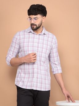 CRIMSOUNE CLUB - Men Purple Checked Linen Shirt