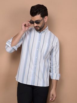 CRIMSOUNE CLUB - Men Grey Vertical Stripes 100% Cotton Shirt