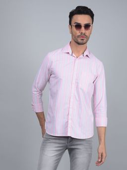 CRIMSOUNE CLUB - Men Pink Vertical Stripes 100% Cotton Shirt