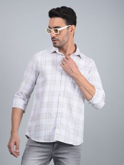 CRIMSOUNE CLUB - Men Off White Checked Linen Shirt