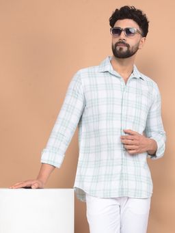 CRIMSOUNE CLUB - Men Green Checked Linen Shirt