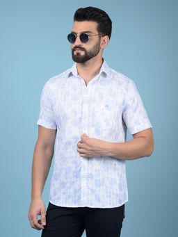 CRIMSOUNE CLUB - Men Blue Floral Print 100% Cotton Knitted Shirt