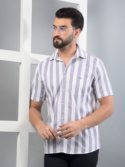 CRIMSOUNE CLUB - Men Purple Vertical Stripes 100% Cotton Shirt