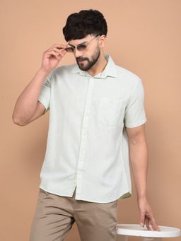 CRIMSOUNE CLUB - Men Green Linen Shirt