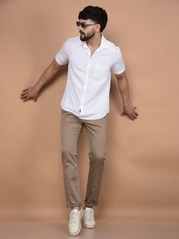 CRIMSOUNE CLUB - Men White Printed Linen Shirt