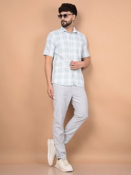 CRIMSOUNE CLUB - Men Green Checked Linen Shirt