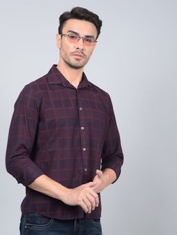 CRIMSOUNE CLUB - Men Wine Printed 100% Cotton Shirt