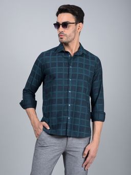 CRIMSOUNE CLUB - Men Green Printed 100% Cotton Shirt