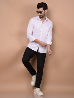 CRIMSOUNE CLUB - Men White Checked 100% Cotton Shirt