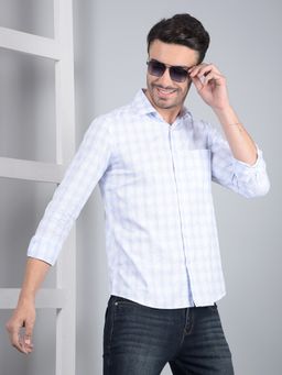 CRIMSOUNE CLUB - Men Blue Checked 100% Cotton Shirt