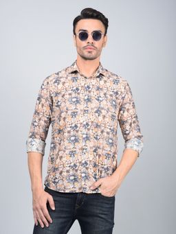 CRIMSOUNE CLUB - Men Peach Floral Print Modal Shirt
