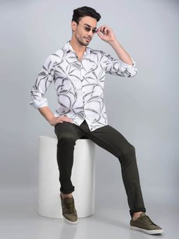 CRIMSOUNE CLUB - Men Grey Printed Linen Shirt