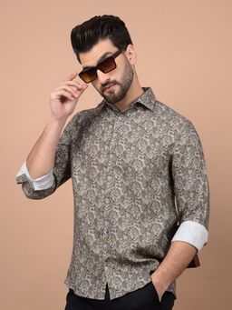 CRIMSOUNE CLUB - Men Olive Floral Print Shirt