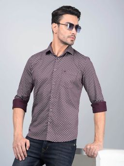 CRIMSOUNE CLUB - Men Wine Floral Print Shirt