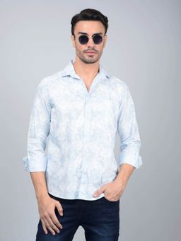 CRIMSOUNE CLUB - Men Blue Floral Print Shirt
