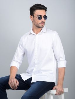 CRIMSOUNE CLUB - Men White Embroidered 100% Cotton Shirt