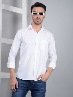 CRIMSOUNE CLUB - Men White Printed 100% Cotton Shirt