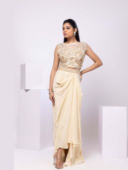 SMRITI - Gold Drape Skirt and Embroidered Top
