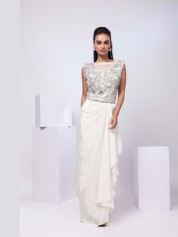 SMRITI - White Drape Skirt and Embroidered Top