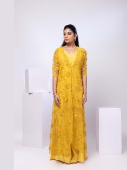 SMRITI - Yellow Wildflower Jacket and Drape Skirt with Top