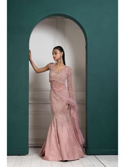 SMRITI - Peach Embroidered Drape Skirt with Top