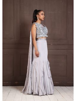SMRITI - Silver Petal Embellished Lehenga with Crop Top