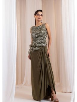 SMRITI - Olive Knot Drape Skirt with Top