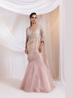 SMRITI - Pink Embroidered Blouse with Skirt and Drape