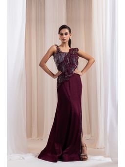 SMRITI - Wine Draped Skirt with Corset Style Top