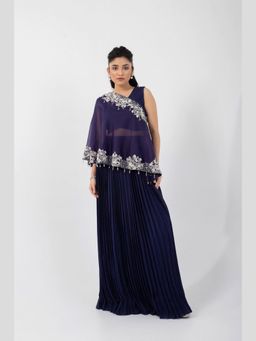 SMRITI - Blue One Shoulder Cape with Skirt and Top
